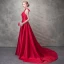 Élégant Rouge Robe De Soirée 2017 Princesse Noeud Perlage Col Haut Sans Manches Bustier Royal Train Robe De Ceremonie