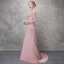 Élégant Rougissant Rose Robe De Soirée 2017 Trompette / Sirène En Dentelle Fleur Cristal Encolure Dégagée 1/2 Manches Train De Balayage Robe De Ceremonie