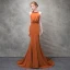 Élégant Orange Robe De Soirée 2017 Trompette / Sirène Fleurs Artificielles Faux Diamant Cristal Titulaire Dos Nu Sans Manches Tribunal Train Robe De Ceremonie