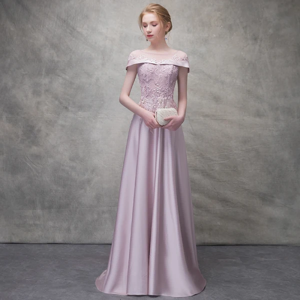 Elegante Rosa Abendkleider 2017 A Linie Mit Spitze Blumen Pailletten Rundhalsausschnitt Rückenfreies Sweep / Pinsel Zug Kurze Ärmel Festliche Kleider