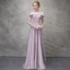 Elegante Rosa Abendkleider 2017 A Linie Mit Spitze Blumen Pailletten Rundhalsausschnitt Rückenfreies Sweep / Pinsel Zug Kurze Ärmel Festliche Kleider