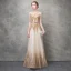 Sparkly Champagne Evening Dresses  2017 A-Line / Princess Pearl Sequins Metal Sash Scoop Neck Sleeveless Ankle Length Formal Dresses