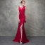 Sexy Burgundy Evening Dresses  2018 Trumpet / Mermaid Beading Metal V-Neck Backless Sleeveless Sweep Train Formal Dresses