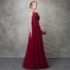 Chic / Belle Bordeaux Robe De Soirée 2017 Princesse En Dentelle Fleur Cristal Fleurs Artificielles Encolure Dégagée Dos Nu Sans Manches Longueur Cheville Robe De Ceremonie