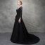 Chic / Belle Noir Robe De Soirée 2017 Princesse Perlage Cristal En Dentelle Fleurs Artificielles Percé V-Cou Dos Nu Manches Longues Train De Balayage Robe De Ceremonie