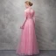 Chic / Beautiful Candy Pink Evening Dresses  2017 A-Line / Princess Flower Lace Rhinestone Scoop Neck Backless Short Sleeve Ankle Length Formal Dresses