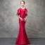 Chic / Belle Bordeaux Robe De Soirée 2017 Trompette / Sirène Perlage Paillettes Fleurs Artificielles épaules Bustier Dos Nu Manches Courtes Train De Balayage Robe De Ceremonie