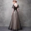 Chic / Belle Noir Robe De Soirée 2017 Princesse Cristal En Dentelle Fleur V-Cou Dos Nu Manches Courtes Longueur Cheville Robe De Ceremonie