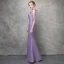 Elegant Lavender Evening Dresses  2017 Trumpet / Mermaid Bow Crystal Rhinestone Spaghetti Straps Backless Sleeveless Ankle Length Formal Dresses