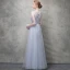Chic / Beautiful Grey Evening Dresses  2018 A-Line / Princess Lace Flower Crystal Pearl Scoop Neck Short Sleeve Ankle Length Formal Dresses