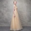 Chic / Belle Champagne Robe De Soirée 2017 Princesse Papillon En Dentelle Fleur Perlage Paillettes Encolure Dégagée Dos Nu Sans Manches Longueur Cheville Robe De Ceremonie