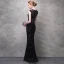 Sexy Noir Robe De Soirée 2017 Trompette / Sirène En Dentelle Fleur Cristal Paillettes Percé V-Cou Dos Nu Sans Manches Longueur Cheville Robe De Ceremonie