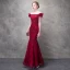Chic / Belle Bordeaux Robe De Soirée 2017 Trompette / Sirène En Dentelle Fleur Perlage Paillettes Fleurs Artificielles De l'épaule Dos Nu Sans Manches Longueur Cheville Robe De Ceremonie
