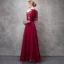 Chic / Beautiful Burgundy Evening Dresses  2017 A-Line / Princess Lace Flower Beading Crystal Sequins Bow Halter Strapless 1/2 Sleeves Ankle Length Formal Dresses