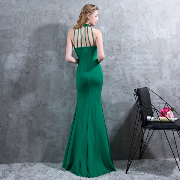 Schöne Dunkelgrün Bandeau Abendkleider 2017 Mermaid Perlenstickerei Kristall Neckholder Gespaltete Front Rückenfreies Ärmellos Knöchellänge Festliche Kleider