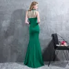 Chic / Beautiful Dark Green Strapless Evening Dresses  2017 Trumpet / Mermaid Beading Crystal Halter Split Front Backless Sleeveless Ankle Length Formal Dresses