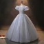 Vintage / Retro Quinceañera Prom Dresses 2024 Sky Blue Crossed Straps Beading Pearl Tulle Cap Sleeves Ball Gown Formal Dresses