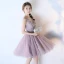 Chic / Belle Lavande Robe De Cocktail 2018 Robe Boule Perlage Perle Appliques V-Cou Dos Nu Sans Manches Mi-Longues Robe De Ceremonie
