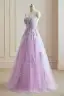 Blomma Fe Lavendel Spaghettiband 2024 Balklänningar Spets Blomma Korsade remmar Ärmlös Prinsessa Formella Klänningar
