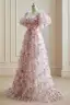 Blomsterfe Hvit Fuchsia Multi-Farger Blomster Ballkjoler 2024 Gripende Ruffles Lange Korte Ermer Forlovelses Kjæreste Formelle Kjoler