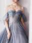 Sexy Bling Bling Sky Blue Beading Pearl Sequins Prom Dresses 2024 A-Line / Princess Spaghetti Straps Sleeveless Backless Floor-Length / Long Formal Dresses