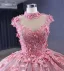 Conte de fée Rougissant Rose Col Haut Robe Boule Robe De Bal 2023 Mancherons Bretelles croisées Train De Balayage Quinceañera Robe De Cérémonie