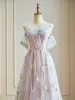 Flower Fairy Candy Pink Floral Sequins Prom Dresses 2024 Lace Homecoming Sleeveless A-Line / Princess Formal Dresses