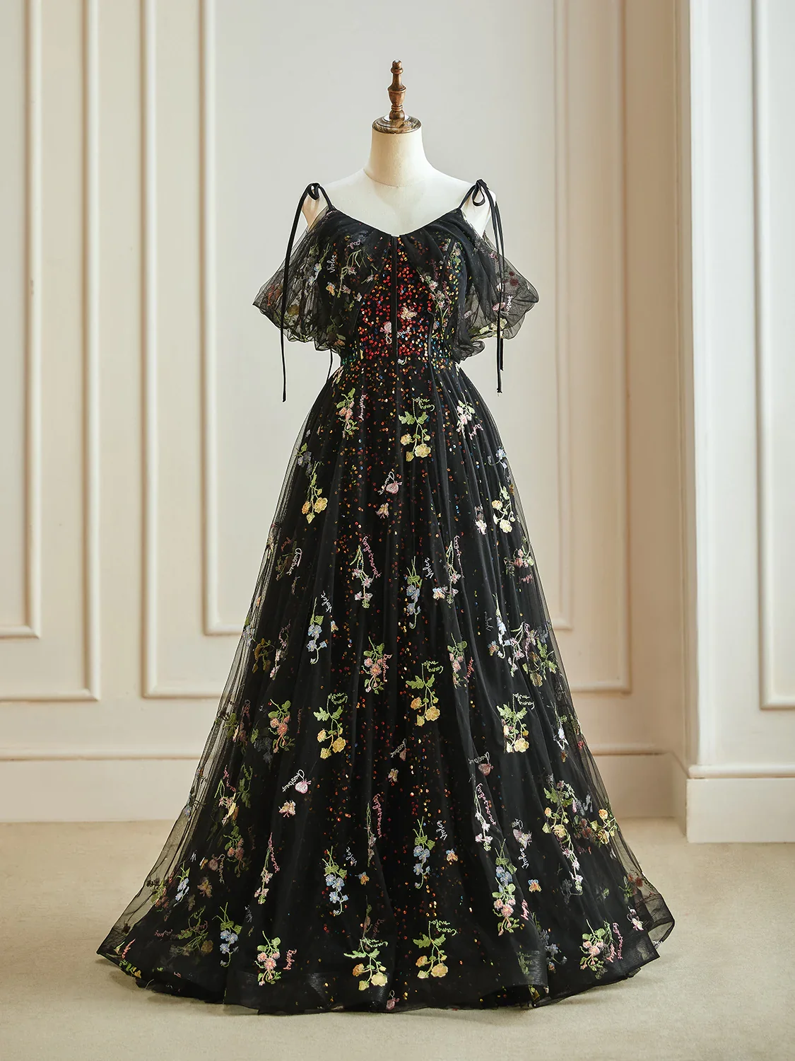 open lace back dress Black Floral Prints Satin High Low Strapless Prom Dresses,PD00315 –  AlineBridal