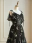 Flower Fairy Black Floral Prom Dresses 2024 Embroidered Sequins Off-The-Shoulder Floor-Length / Long A-Line / Princess Formal Dresses