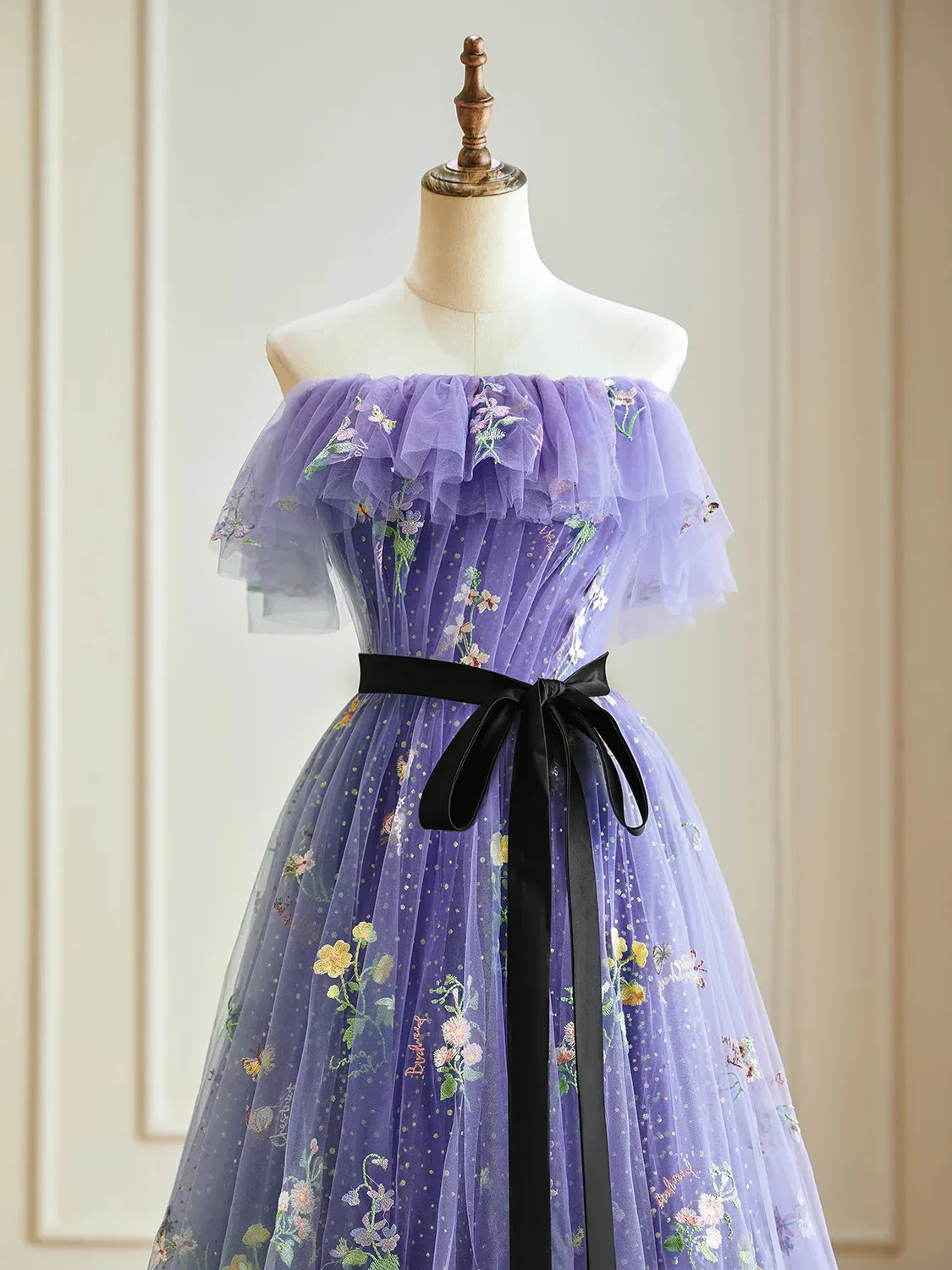 Flower Fairy Purple Floral Prom Dresses 2024 Crossed Straps Flower Floor-Length Long