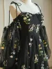 Flower Fairy Black Floral Corset Split Front Prom Dresses 2024 Spaghetti Straps Sweetheart Lace Long Sleeve A-Line / Princess Formal Dresses