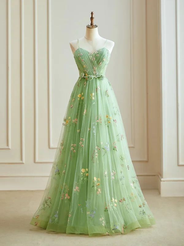 green emerald velvet dress Fairy-Tale Light Blue Tulle Beaded Off-the-Shoulder A-Line Prom Gown main image 1