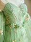 Fairytale Sage Green Embroidered Flower Spaghetti Straps Prom Dresses 2024 Floral Ruffle Tulle Floor-Length / Long Christmas Formal Dresses