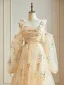 Flower Fairy Champagne Floral Prom Dresses 2024 Zipper Up Floor-Length / Long Tulle Spaghetti Straps Long Sleeve A-Line / Princess Formal Dresses