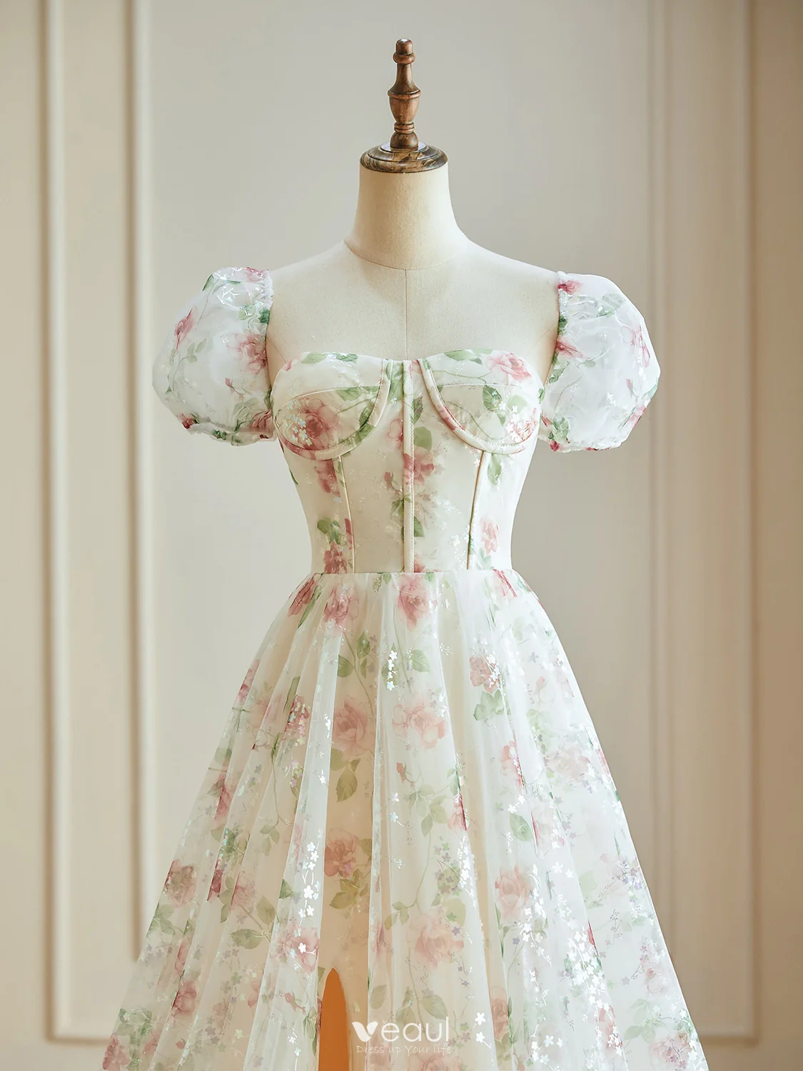 vintage floral dress dresses Vintage Floral Linen Cotton Maxi Dress – Women’s 1950s Inspired Prom & Bridesmaid Dress 0665 Floral / XS main image 1