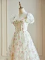 Vintage Fendue devant Champagne Blomster Ballkjoler 2024 Prinsesse Glidlås Lange Kjæreste Forlovelses Korte Ermer Formelle Kjoler