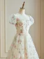 Vintage Fendue devant Champagne Blomster Ballkjoler 2024 Prinsesse Glidlås Lange Kjæreste Forlovelses Korte Ermer Formelle Kjoler