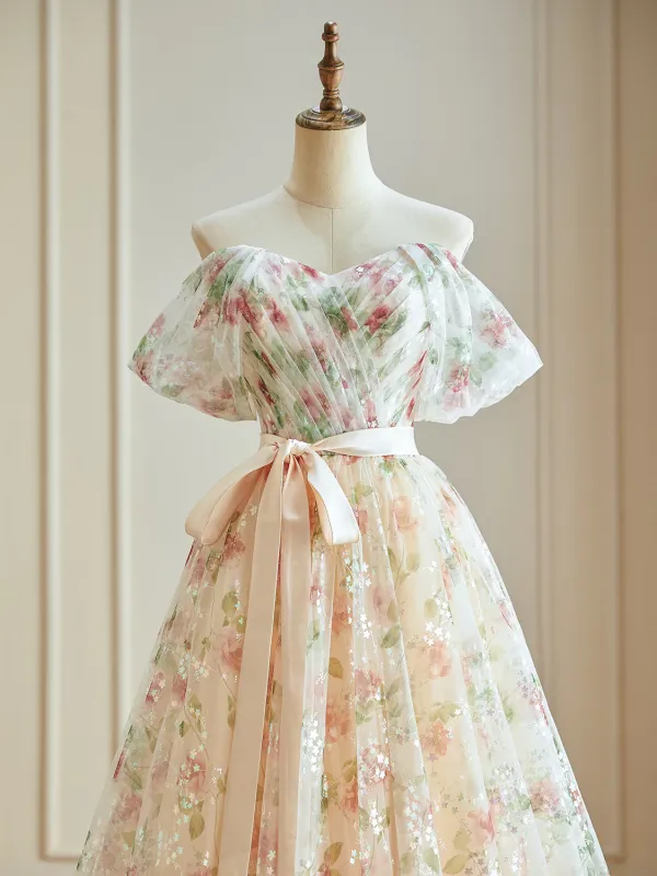 Simple floral prom dresses cheap