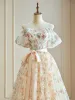 Flower Fairy Glitter Tulle Champagne Floral Prom Dresses 2024 Off-The-Shoulder Engagement A-Line / Princess Formal Dresses
