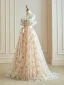 Blumenfee Glanz Tülle Champagner Blumen Ballkleider 2024 Off Shoulder Verlobungs A Linie Festliche Kleider