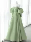 Elegant Sage Green Satin Prom Dresses 2024 A-Line / Princess Off-The-Shoulder Puffy Short Sleeve Backless Floor-Length / Long Formal Dresses