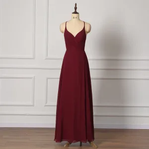 Modest Simple Burgundy Bridesmaid Dresses 2022 A Line Princess Spaghetti Straps Sleeveless Backless Floor Length Long Prom Bridesmaid Dresses