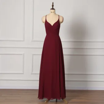 Simple Bordeaux Robe Demoiselle D Honneur 2022 Princesse Bretelles Spaghetti Sans Manches Dos Nu Longue Promo Robe Demoiselle D Honneur