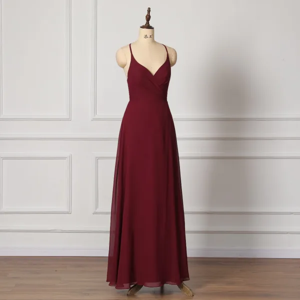 Modest / Simple Burgundy Bridesmaid Dresses 2022 A-Line / Princess Spaghetti Straps Sleeveless Backless Floor-Length / Long Prom Bridesmaid Dresses