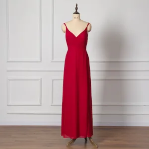 Simple Rouge Robe Demoiselle D Honneur 2022 Princesse Dos Nu Bretelles Spaghetti En Dentelle Fleur Sans Manches Longue Demoiselle D Honneur