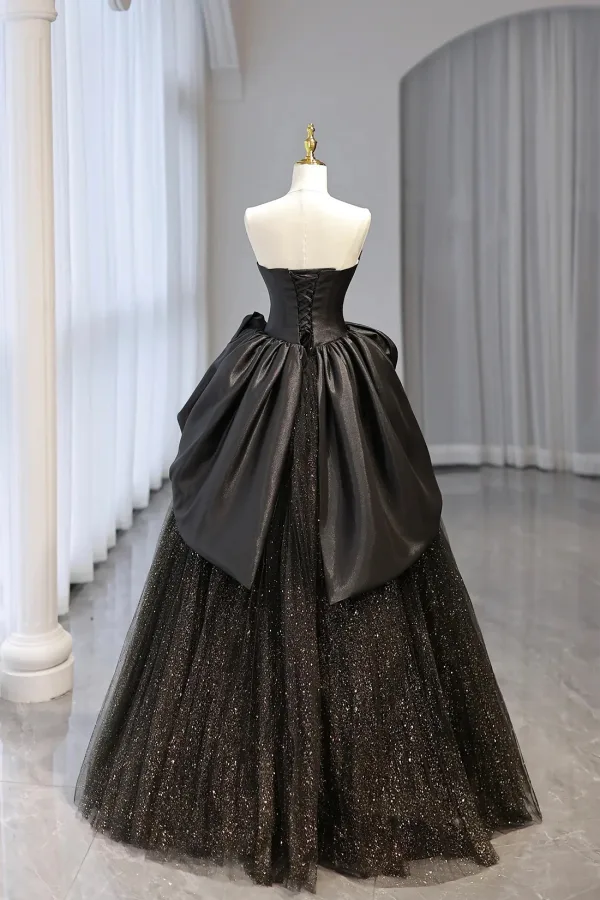 Charming Black Sequins Prom Dresses A-Line / Princess 2024 Strapless Sleeveless Backless Floor-Length / Long Prom Formal Dresses
