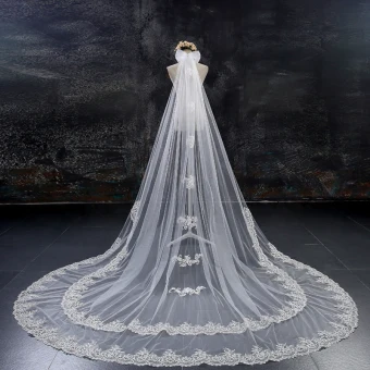 Wedding Veils White Tulle Lace Elegant 2017 Lace Sequins Appliques Embroidered