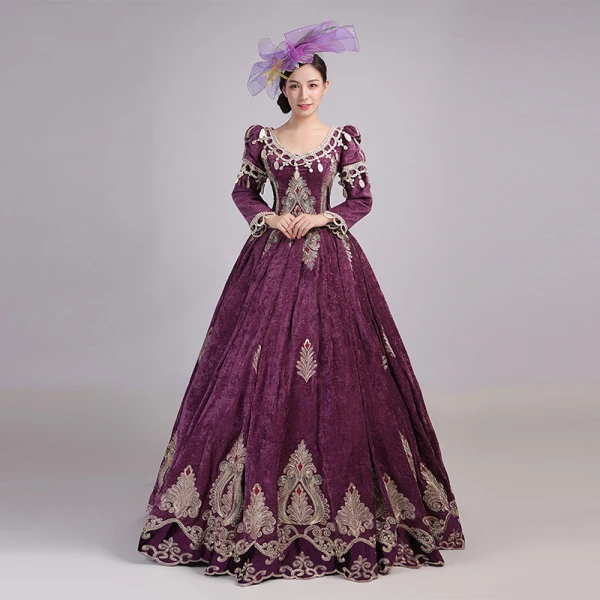 Vintage / Retro Medieval Burgundy Ball Gown Prom Dresses 2021 V-Neck Zipper Up Long Sleeve Floor-Length / Long Embroidered Tassel Cosplay Prom Formal Dresses