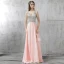Glittrande Rodnande Rosa Balklänningar 2017 Halterneck Beading Rhinestone Paljetter Slits Fram Långa Chiffong Formella Klänningar