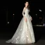 Modern / Fashion Champagne Wedding Dresses 2017 A-Line / Princess Square Neckline Long Sleeve Appliques Lace Sweep Train